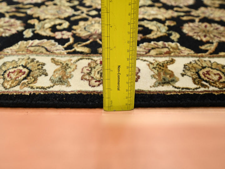 2'6" x 8'0" New Hand Knotted Black Wool & Silk Runner Oriental Rug - MOA10275614