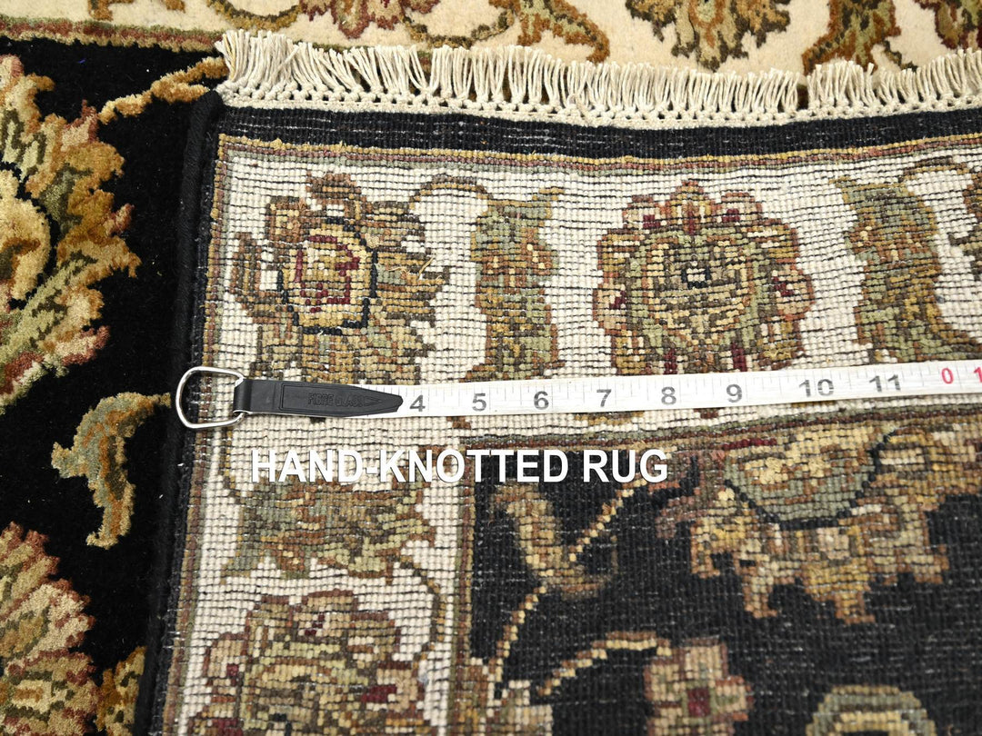 2'6" x 8'0" New Hand Knotted Black Wool & Silk Runner Oriental Rug - MOA10275614