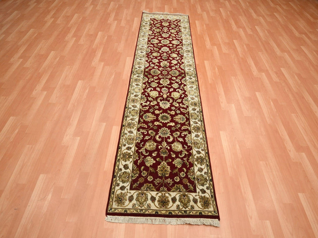 2'6" x 9'5" New Hand Knotted Red Wool & Silk Runner Oriental Rug - MOA10275616
