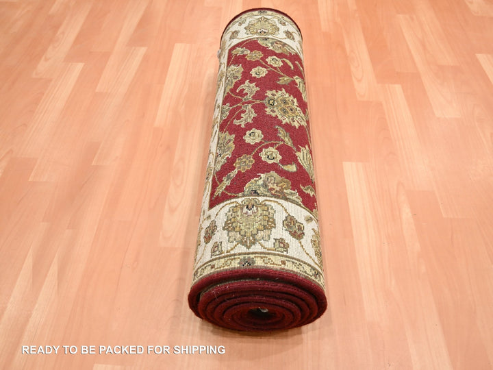 2'6" x 9'5" New Hand Knotted Red Wool & Silk Runner Oriental Rug - MOA10275616