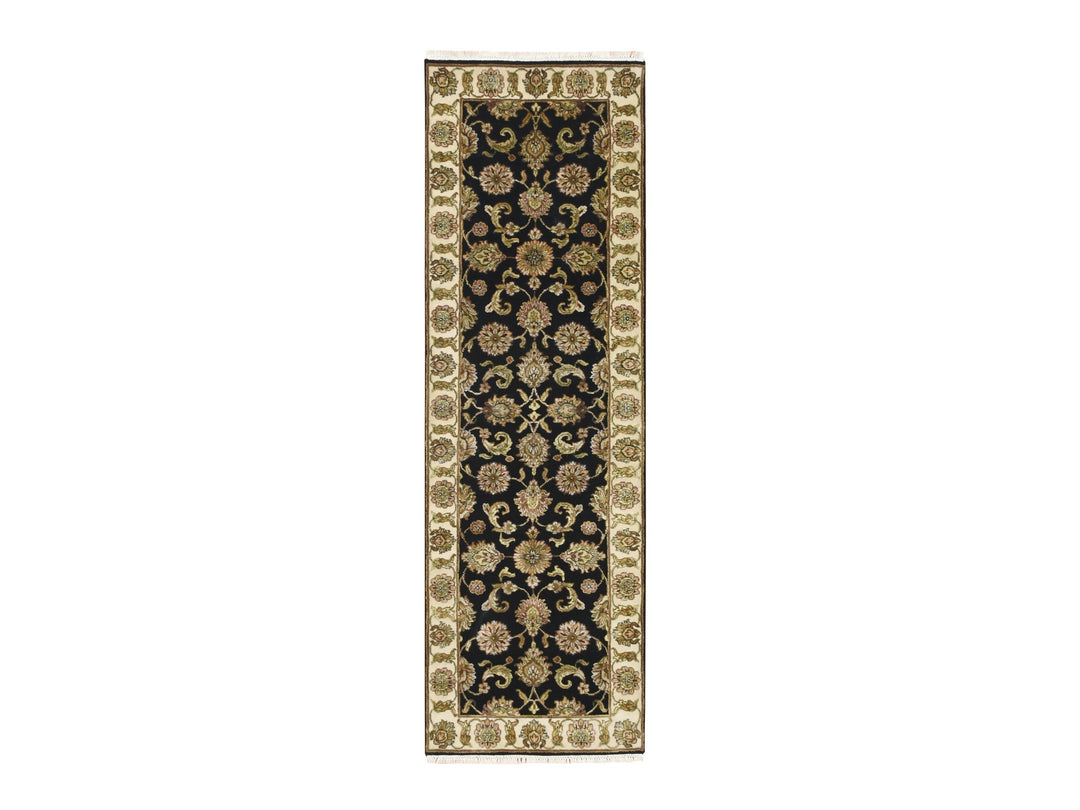 2'6" x 8'0" New Hand Knotted Black Wool & Silk Runner Oriental Rug - MOA10275619