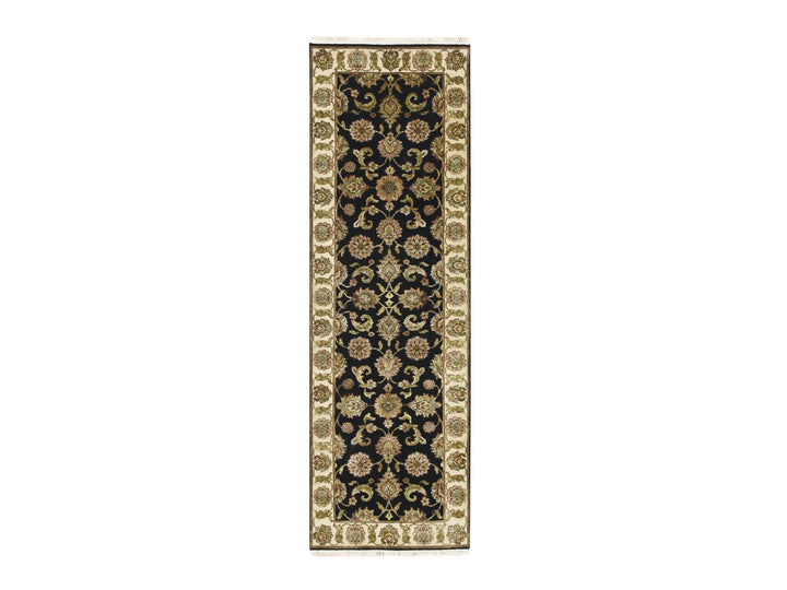 2'6" x 8'0" New Hand Knotted Black Wool & Silk Runner Oriental Rug - MOA10275619