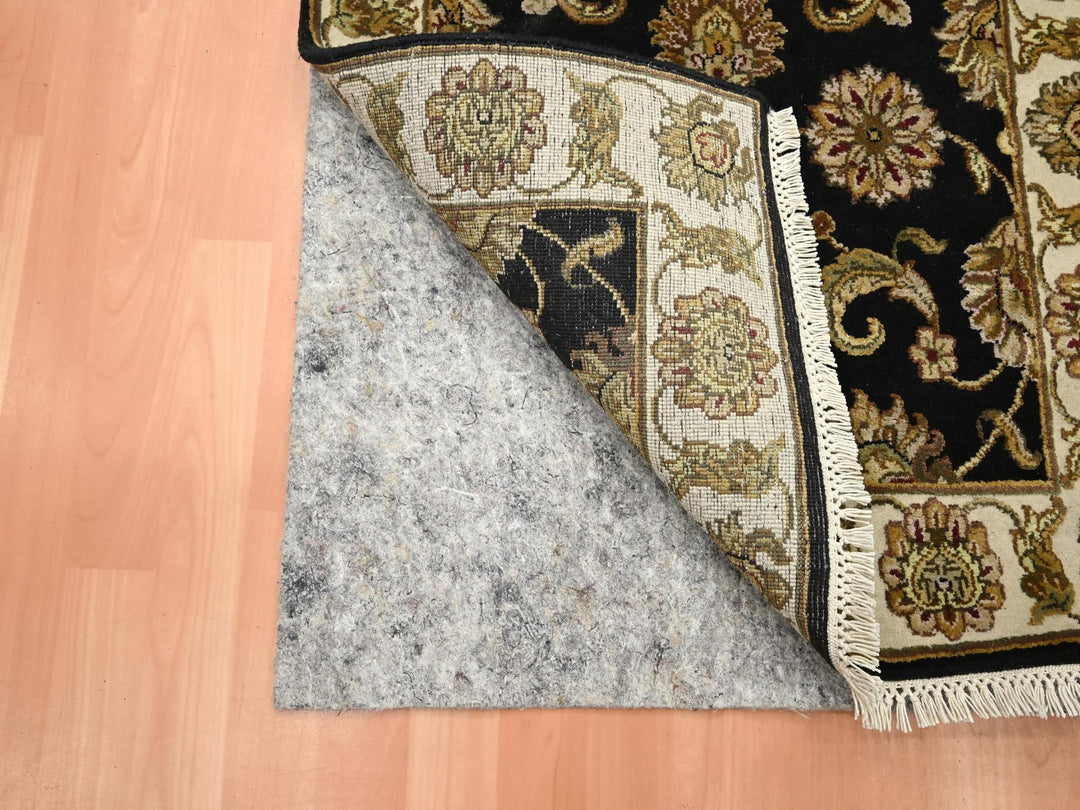 2'6" x 8'0" New Hand Knotted Black Wool & Silk Runner Oriental Rug - MOA10275619