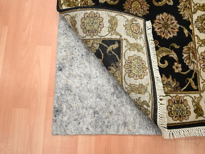 2'6" x 8'0" New Hand Knotted Black Wool & Silk Runner Oriental Rug - MOA10275619