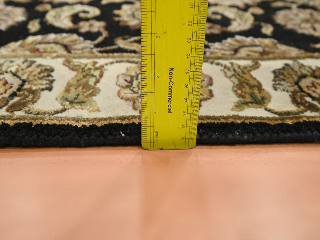 2'6" x 8'0" New Hand Knotted Black Wool & Silk Runner Oriental Rug - MOA10275619