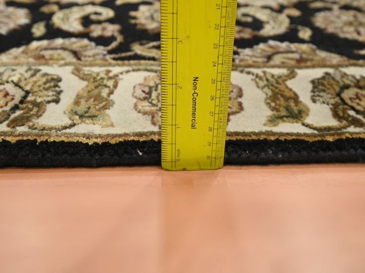 2'6" x 8'0" New Hand Knotted Black Wool & Silk Runner Oriental Rug - MOA10275619