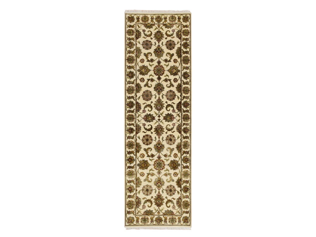 2'7" x 8'3" New Hand Knotted Ivory Wool & Silk Runner Oriental Rug - MOA10275620