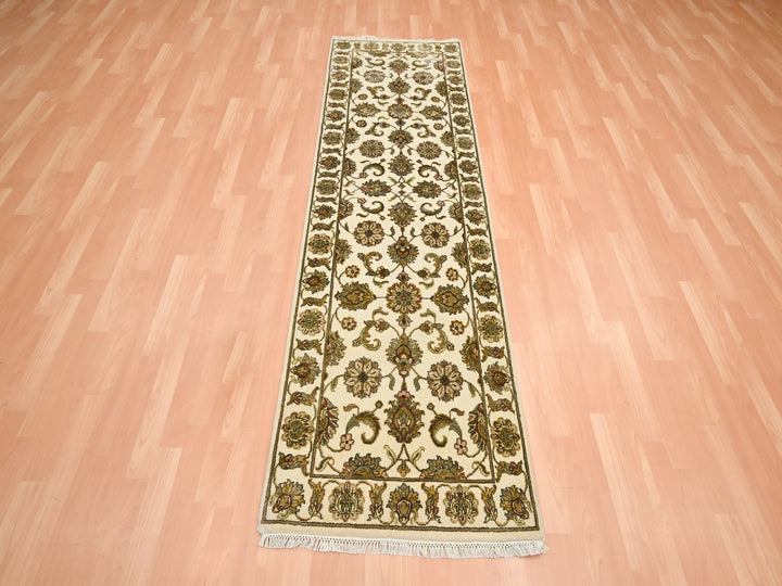 2'7" x 8'3" New Hand Knotted Ivory Wool & Silk Runner Oriental Rug - MOA10275620