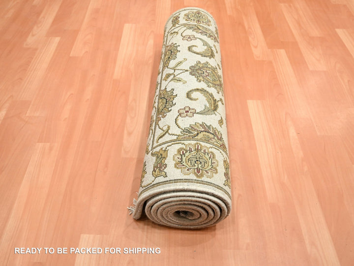 2'7" x 8'3" New Hand Knotted Ivory Wool & Silk Runner Oriental Rug - MOA10275620