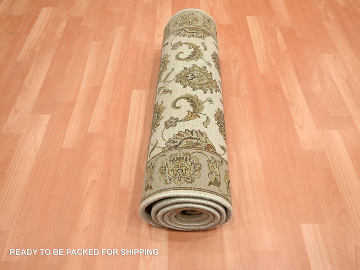 2'6" x 8'0" New Hand Knotted Ivory Wool & Silk Runner Oriental Rug - MOA10275621