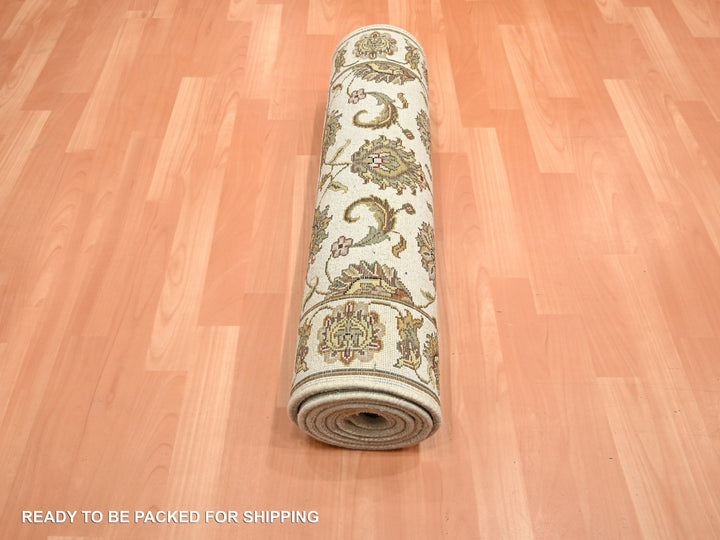2'7" x 8'3" New Hand Knotted Ivory Wool & Silk Runner Oriental Rug - MOA10275623