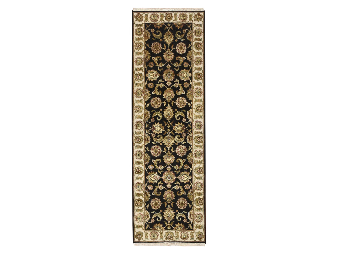 2'6" x 8'0" New Hand Knotted Black Wool & Silk Runner Oriental Rug - MOA10275624