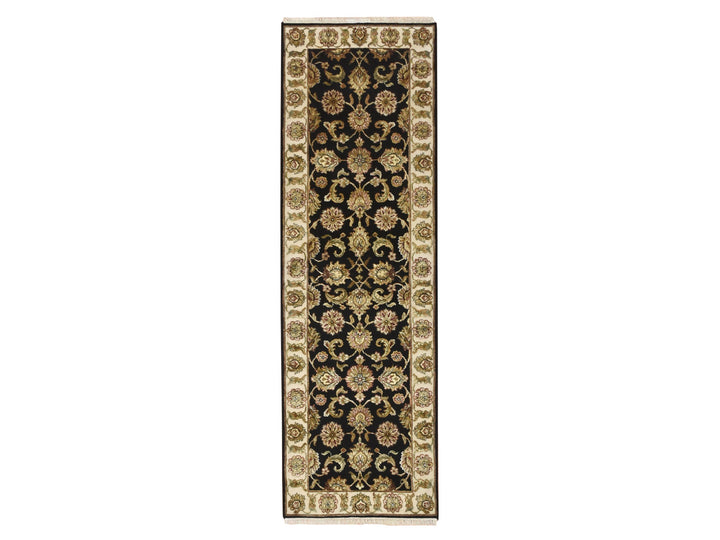2'6" x 8'0" New Hand Knotted Black Wool & Silk Runner Oriental Rug - MOA10275624