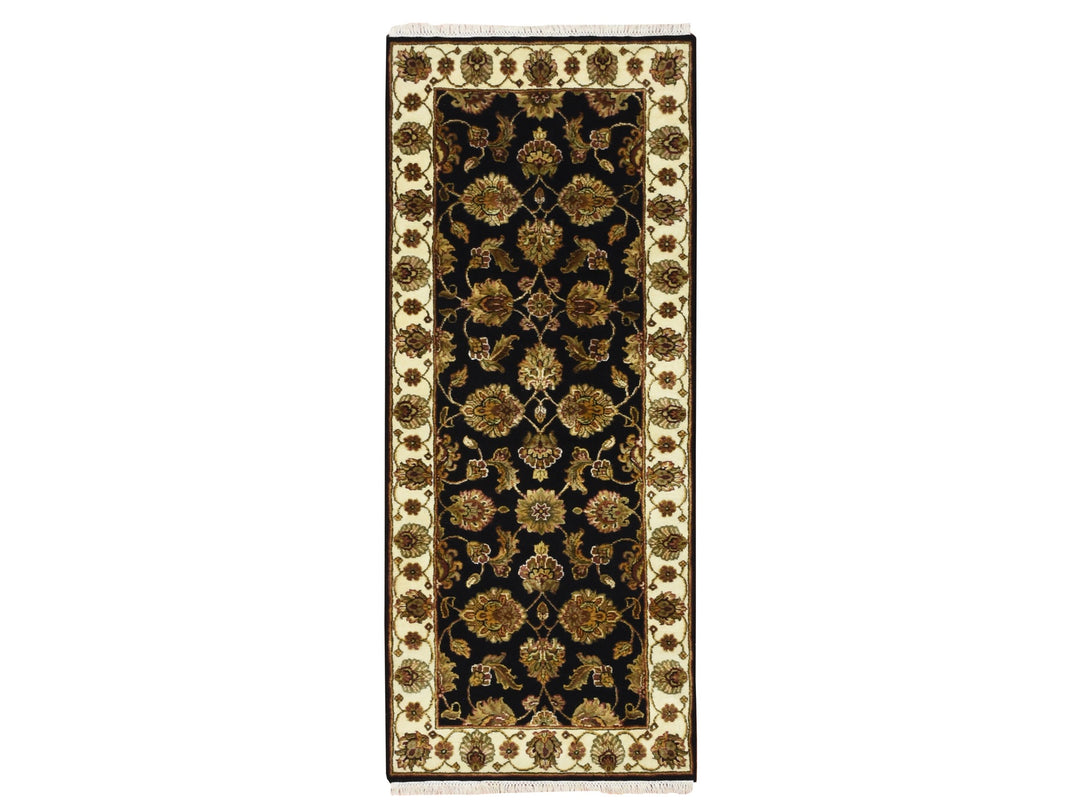 2'7" x 6'2" New Hand Knotted Black Wool & Silk Runner Oriental Rug - MOA10275625