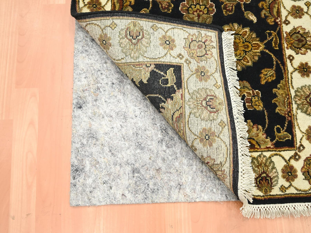 2'7" x 6'2" New Hand Knotted Black Wool & Silk Runner Oriental Rug - MOA10275625