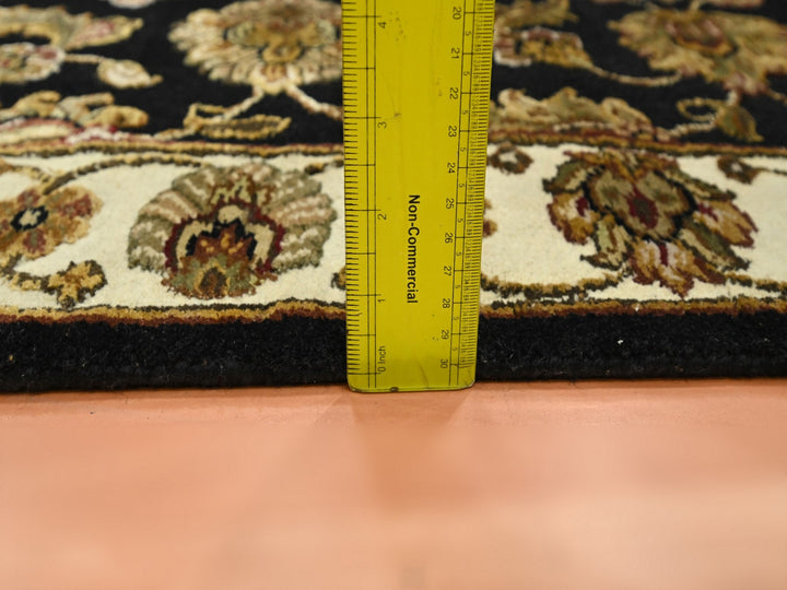 2'7" x 6'2" New Hand Knotted Black Wool & Silk Runner Oriental Rug - MOA10275625