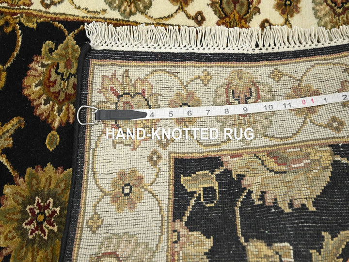2'7" x 6'2" New Hand Knotted Black Wool & Silk Runner Oriental Rug - MOA10275625