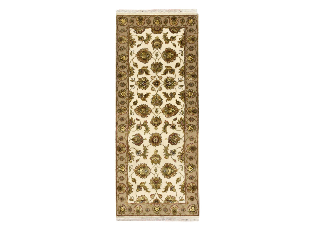 2'6" x 6'2" New Hand Knotted Ivory Wool & Silk Runner Oriental Rug - MOA10275626