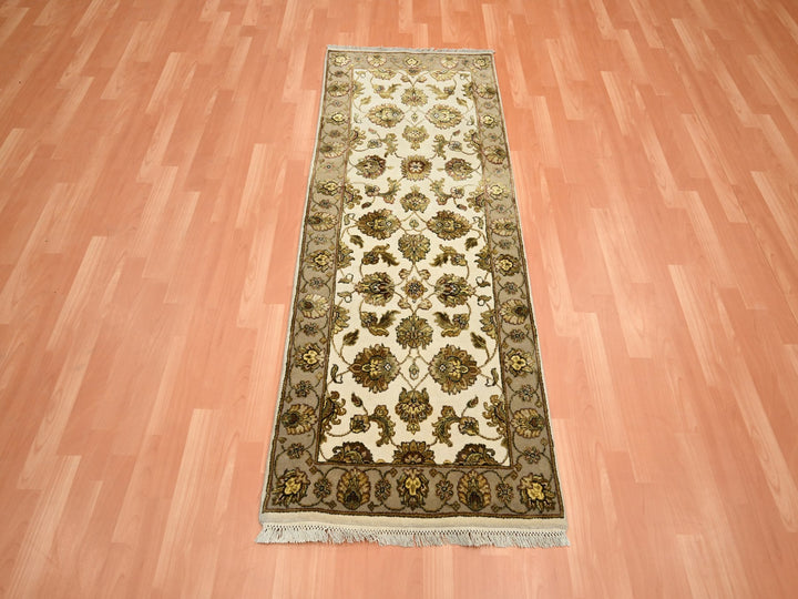 2'6" x 6'2" New Hand Knotted Ivory Wool & Silk Runner Oriental Rug - MOA10275626