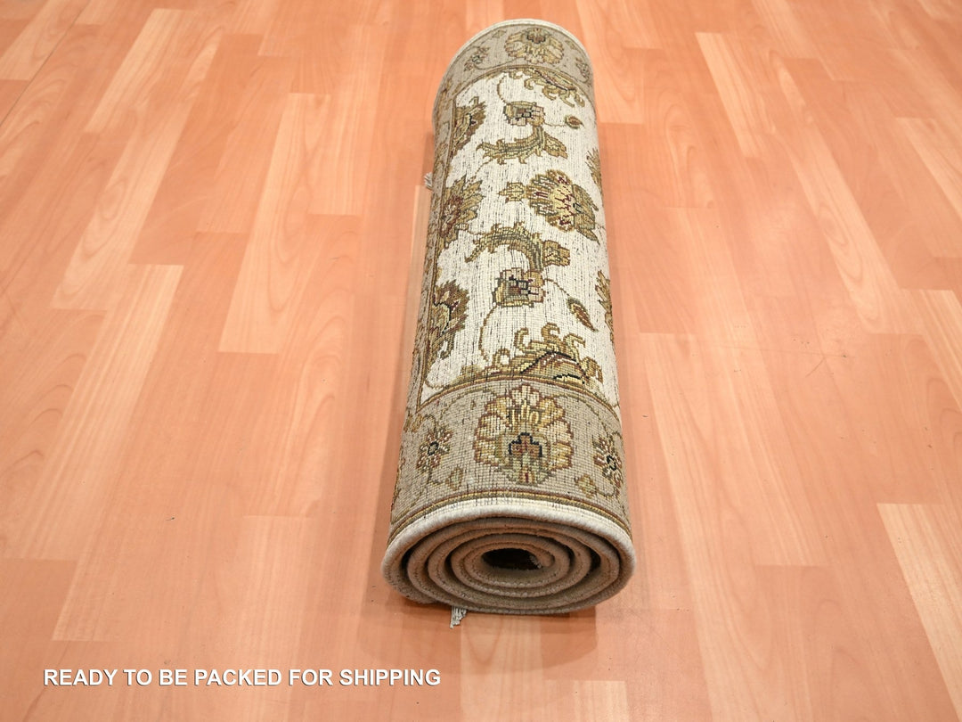 2'6" x 6'2" New Hand Knotted Ivory Wool & Silk Runner Oriental Rug - MOA10275626