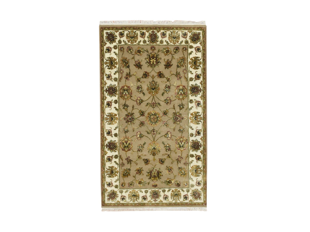 2'11" x 5'0" New Hand Knotted Brown Wool & Silk Rectangle Oriental Rug - MOA10275628
