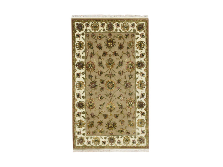 2'11" x 5'0" New Hand Knotted Brown Wool & Silk Rectangle Oriental Rug - MOA10275628