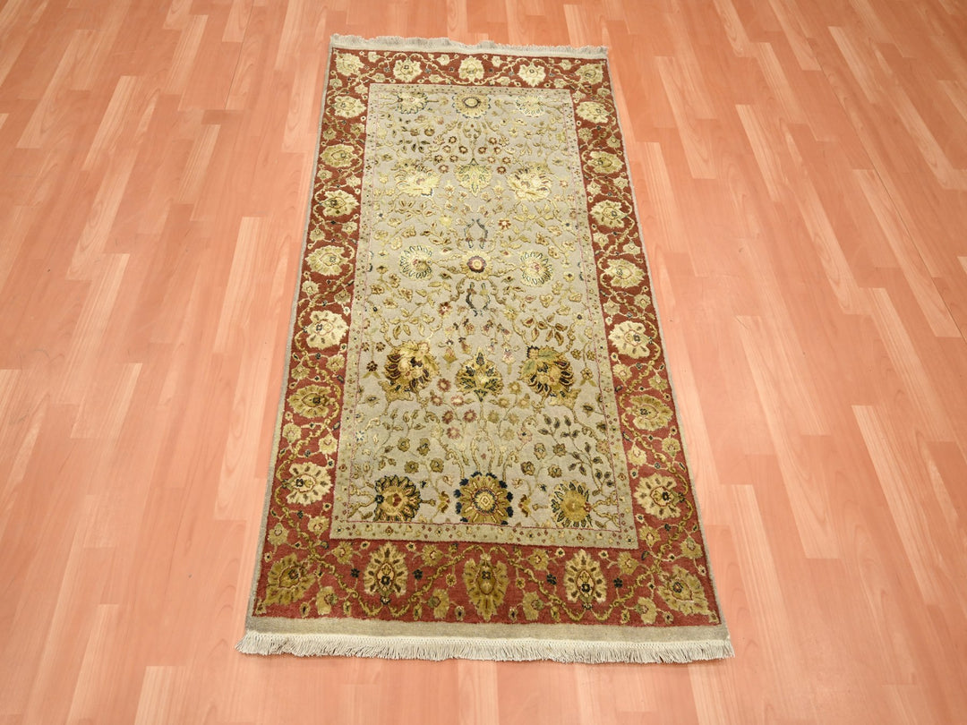 2'11" x 5'6" New Hand Knotted Brown Wool & Silk Rectangle Oriental Rug - MOA10275629
