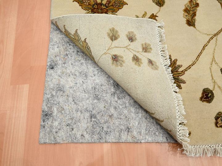4'0" x 5'11" New Hand Knotted Ivory Wool & Silk Rectangle Oriental Rug - MOA10275631