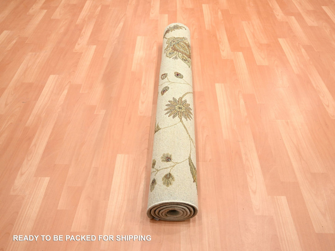 4'0" x 5'11" New Hand Knotted Ivory Wool & Silk Rectangle Oriental Rug - MOA10275631