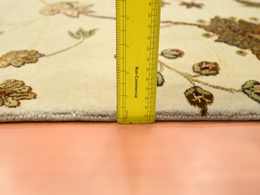 4'0" x 5'11" New Hand Knotted Ivory Wool & Silk Rectangle Oriental Rug - MOA10275631