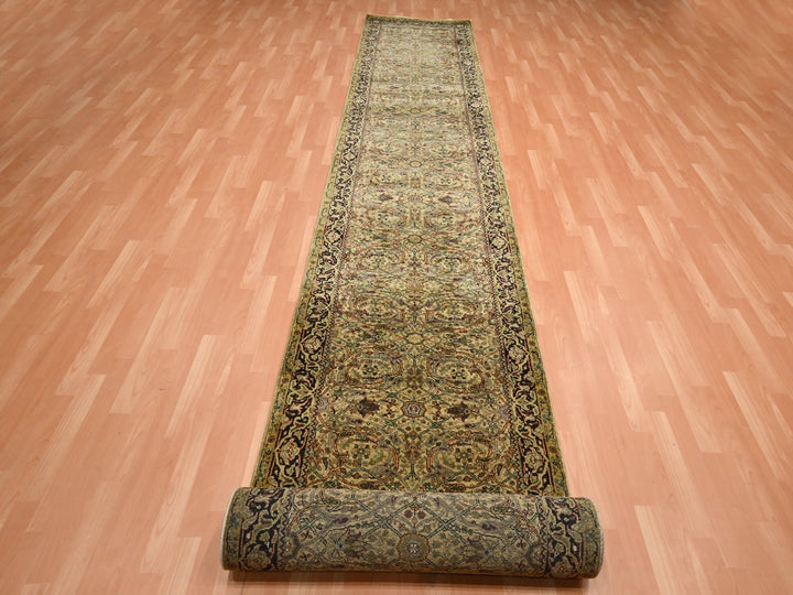 3'2" x 19'4" New Hand Knotted Yellow Wool Runner Oriental Rug - MOA10275632