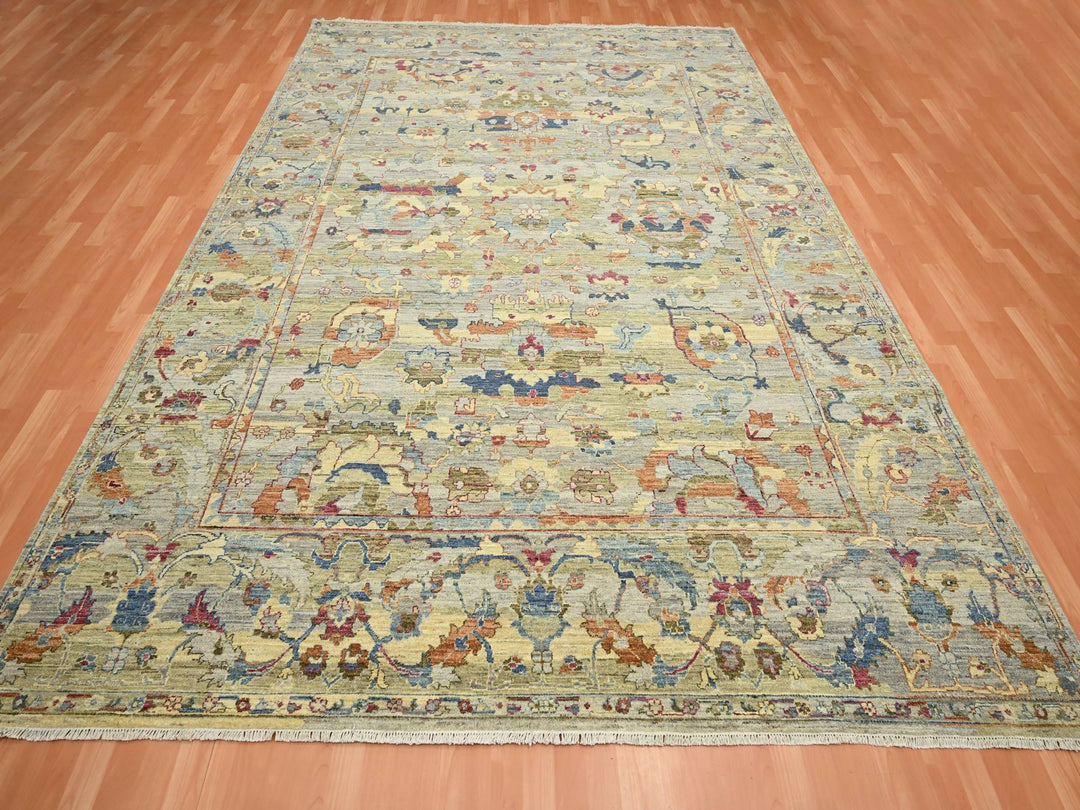 9'0" x 12'2" New Hand Knotted Yellow Wool Rectangle Oriental Rug - MOA10275634