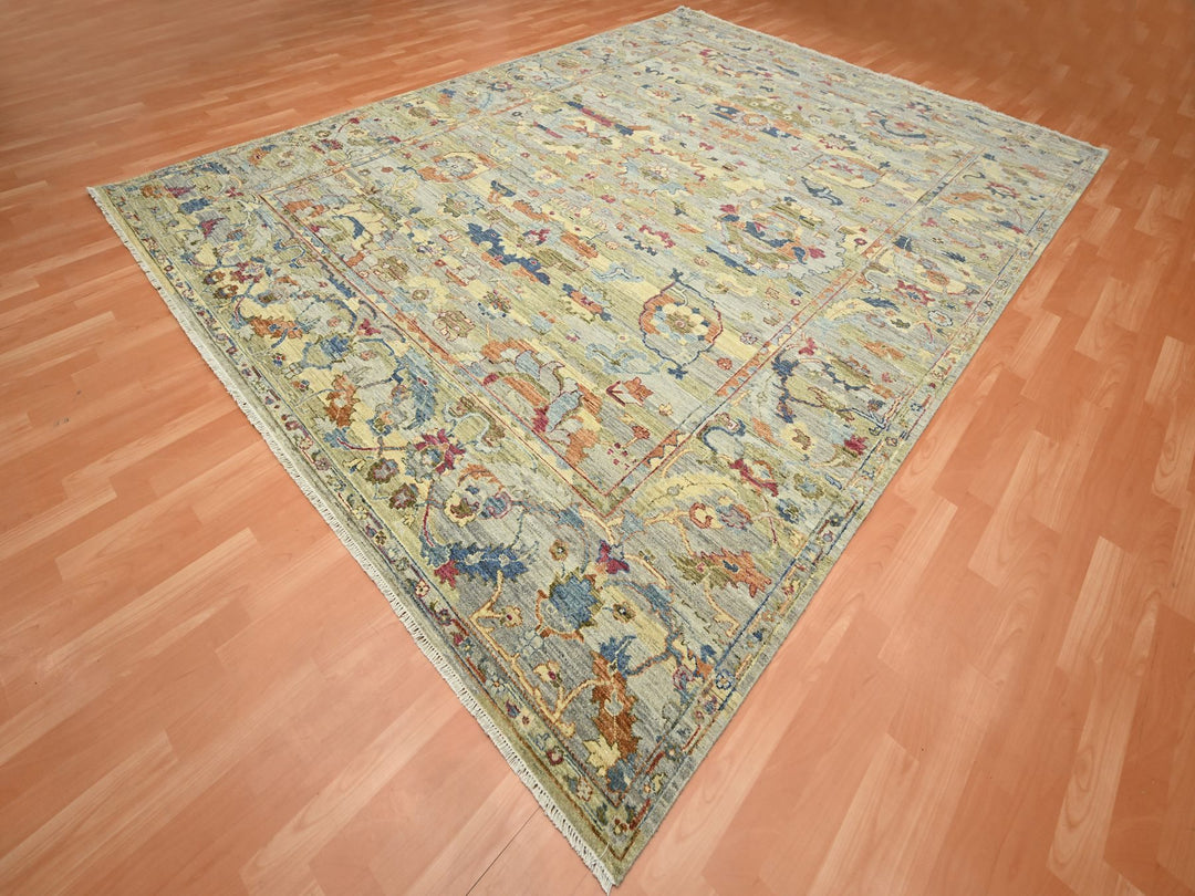 9'0" x 12'2" New Hand Knotted Yellow Wool Rectangle Oriental Rug - MOA10275634