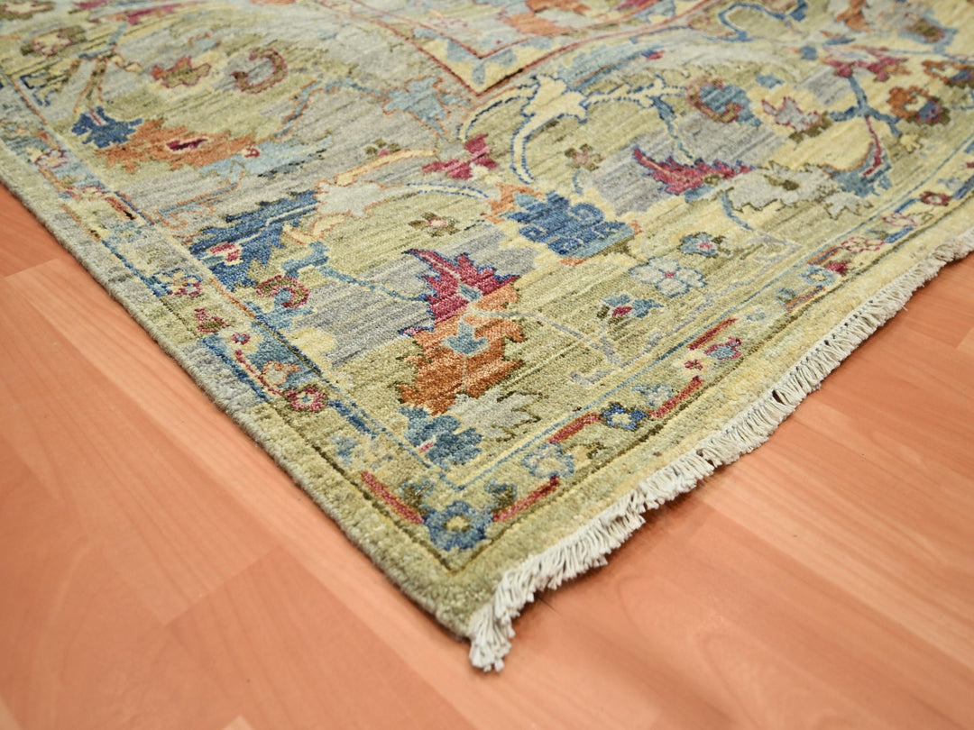 9'0" x 12'2" New Hand Knotted Yellow Wool Rectangle Oriental Rug - MOA10275634