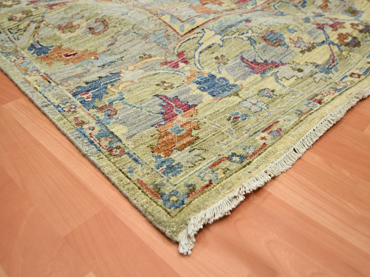 9'0" x 12'2" New Hand Knotted Yellow Wool Rectangle Oriental Rug - MOA10275634