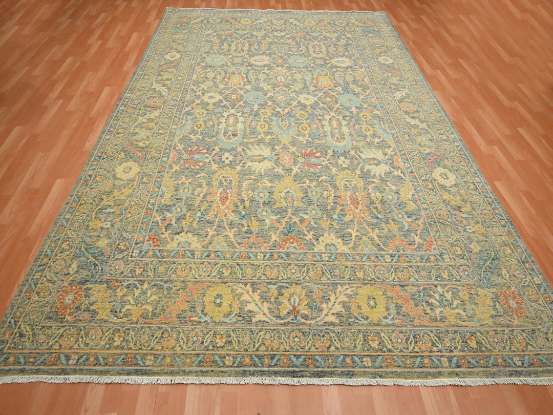 8'11" x 12'1" New Hand Knotted Grey Wool Rectangle Oriental Rug - MOA10275636