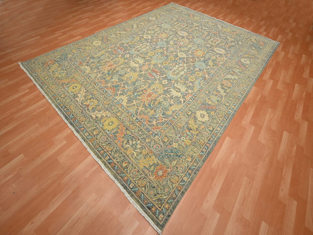 8'11" x 12'1" New Hand Knotted Grey Wool Rectangle Oriental Rug - MOA10275636