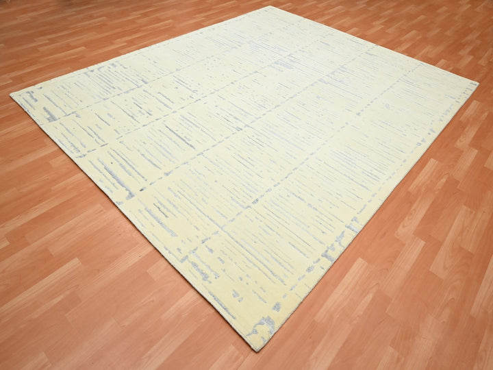 8'0" x 9'9" New Hand Knotted Ivory Wool Rectangle Oriental Rug - MOA10275640