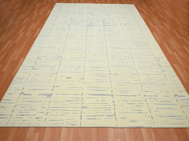9'0" x 12'0" New Hand Knotted Ivory Wool Rectangle Oriental Rug - MOA10275641