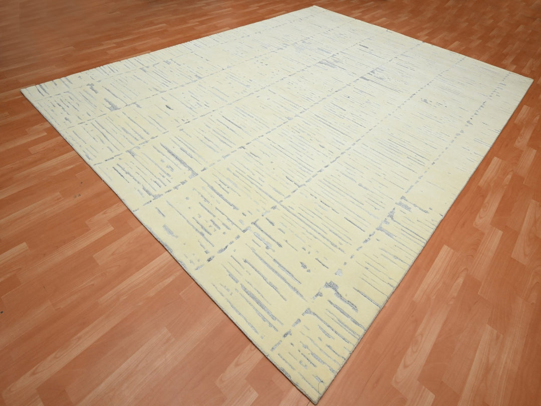 9'0" x 12'0" New Hand Knotted Ivory Wool Rectangle Oriental Rug - MOA10275641