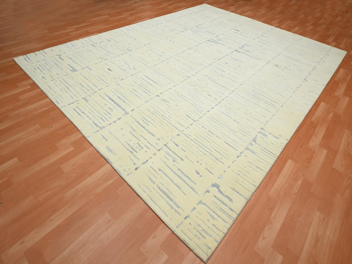 9'0" x 12'0" New Hand Knotted Ivory Wool Rectangle Oriental Rug - MOA10275641
