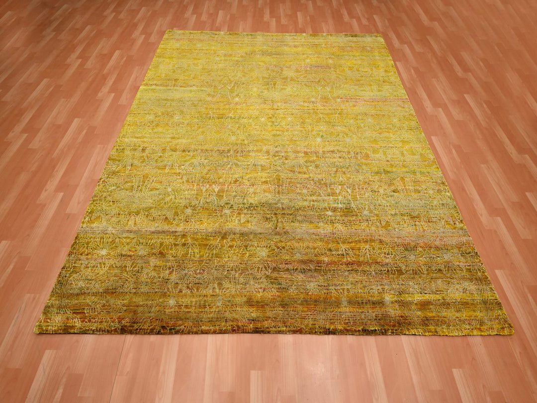 8'0" x 9'3" New Hand Knotted Brown Sari Silk Rectangle Oriental Rug - MOA10275642