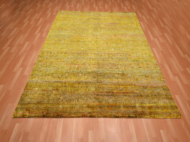 8'0" x 9'3" New Hand Knotted Brown Sari Silk Rectangle Oriental Rug - MOA10275642