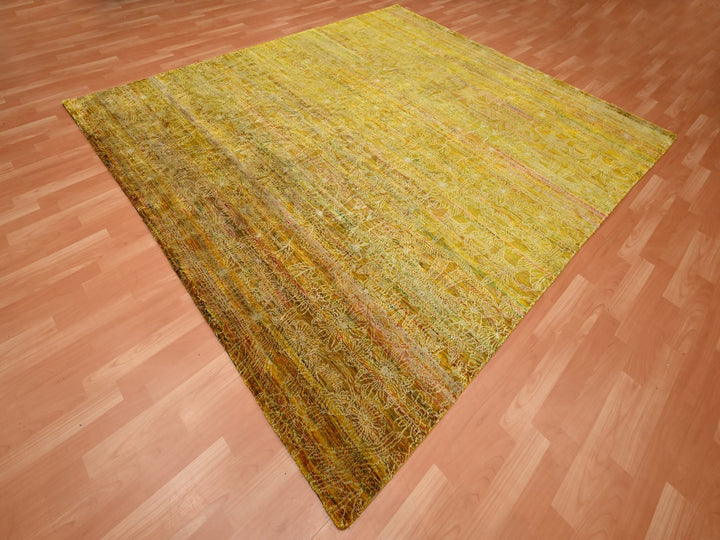8'0" x 9'3" New Hand Knotted Brown Sari Silk Rectangle Oriental Rug - MOA10275642