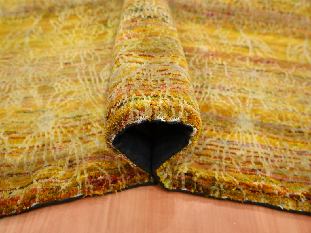 8'0" x 9'3" New Hand Knotted Brown Sari Silk Rectangle Oriental Rug - MOA10275642