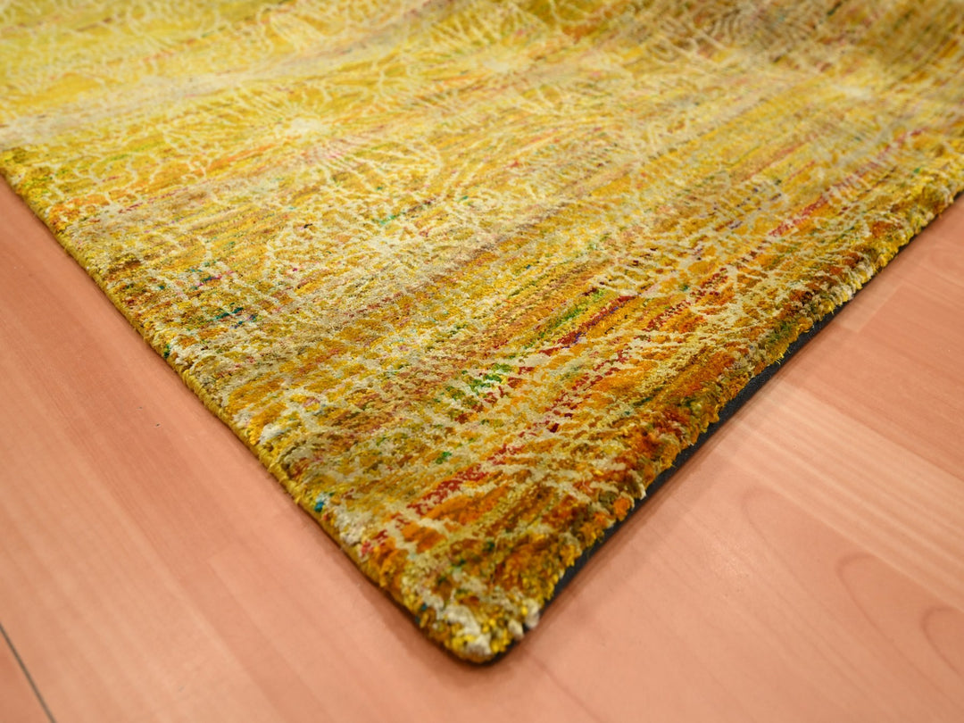 9'0" x 9'3" New Hand Knotted Brown Sari Silk Rectangle Oriental Rug - MOA10275642