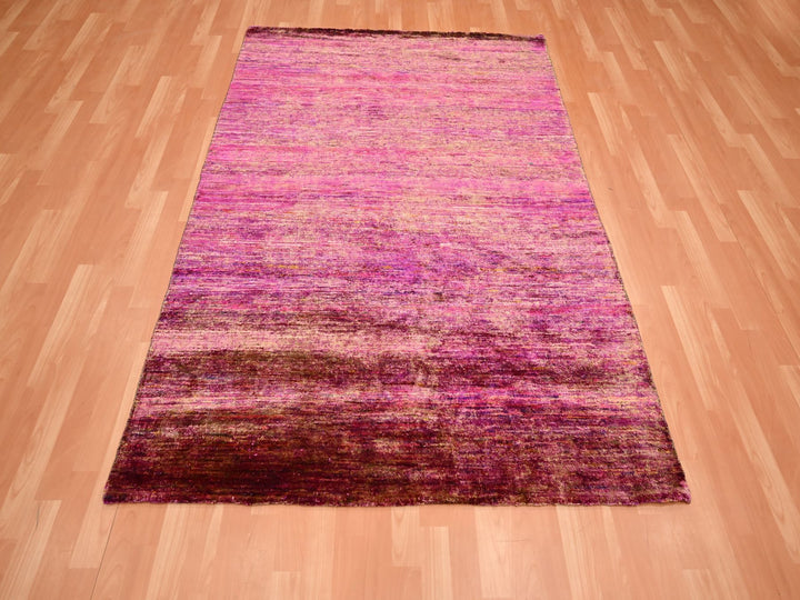 4'11" x 6'10" New Hand Knotted Pink Sari Silk Rectangle Oriental Rug - MOA10275645