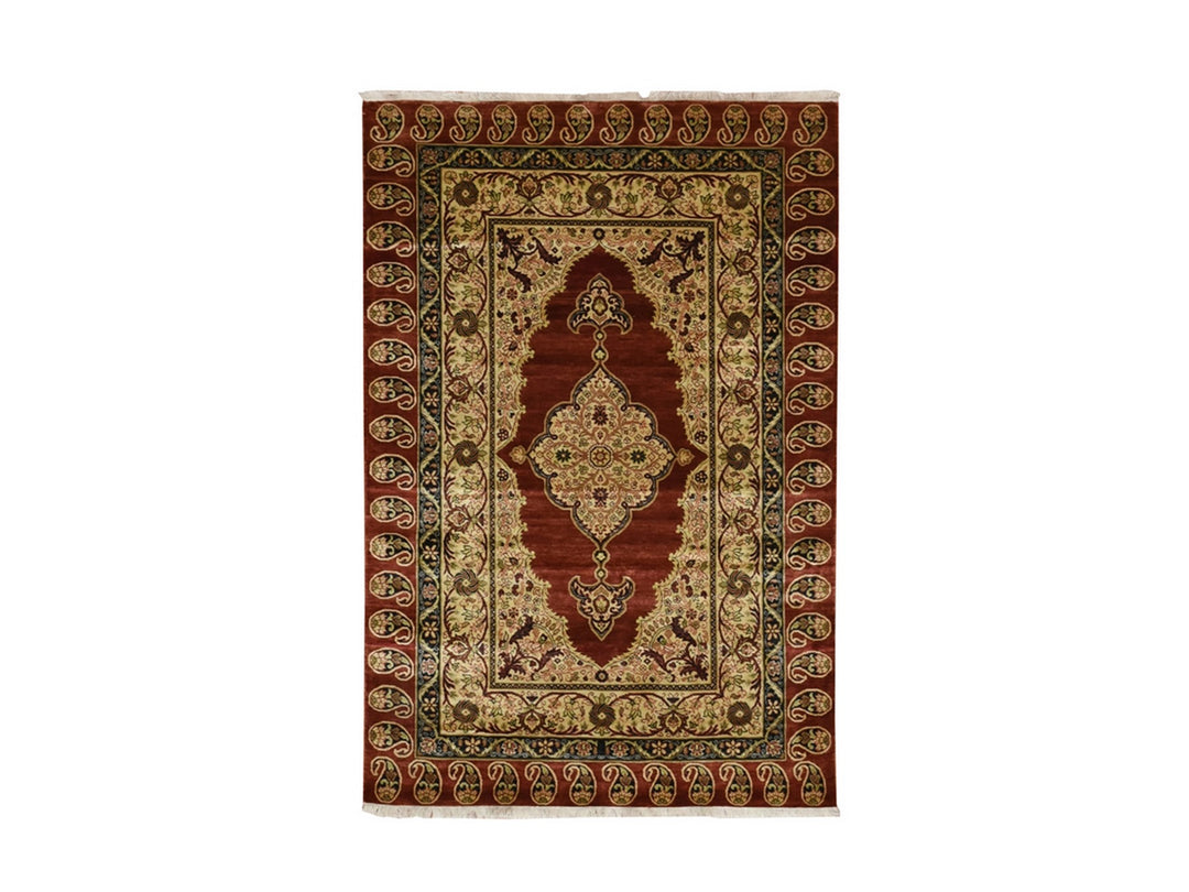 4'0" x 6'0" New Hand Knotted Red Silk Rectangle Oriental Rug - MOA10275647