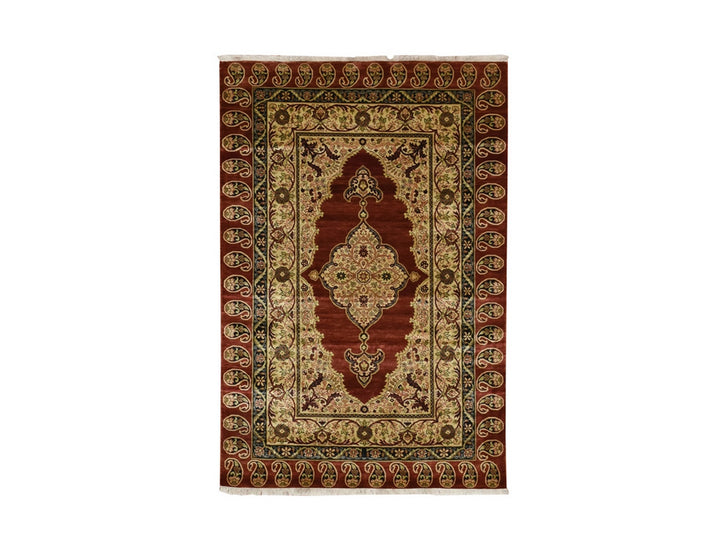 4'0" x 6'0" New Hand Knotted Red Silk Rectangle Oriental Rug - MOA10275647