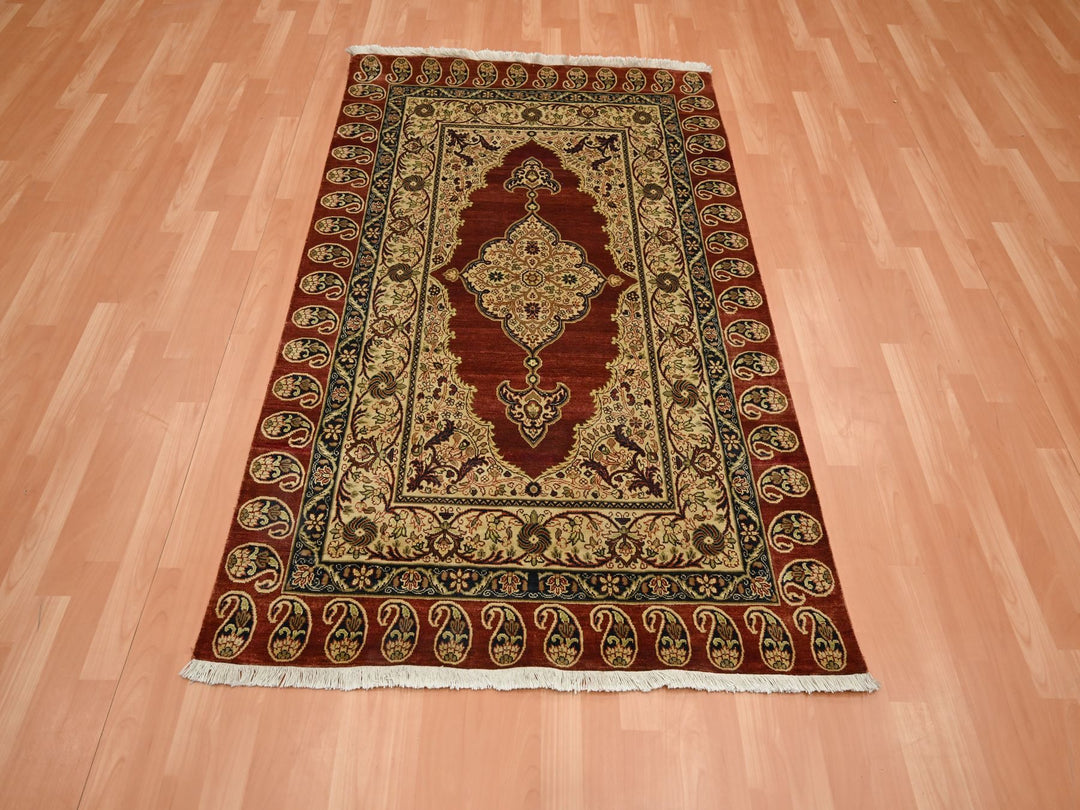 4'0" x 6'0" New Hand Knotted Red Silk Rectangle Oriental Rug - MOA10275647